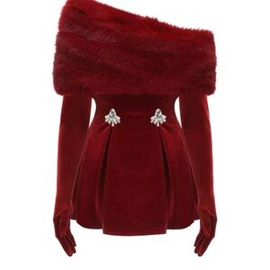 Nana Jacqueline velvet Off-Shoulder Fur Trimmed dress